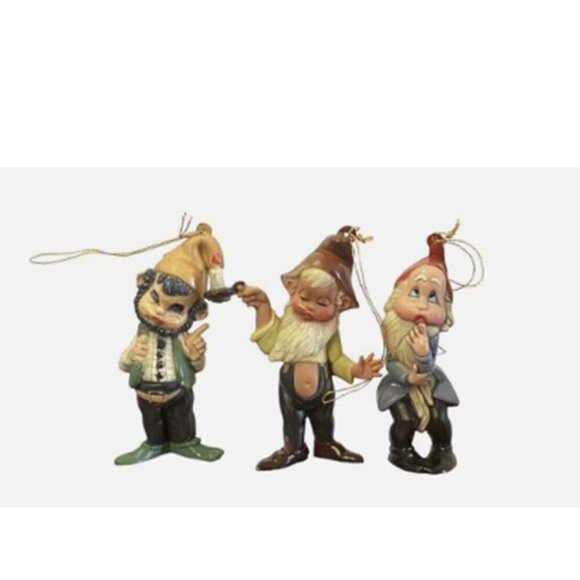 💥231 Emson Vintage Set of 3 Christmas Elf Dwarf Christmas Tree Ornaments - Picture 4 of 6